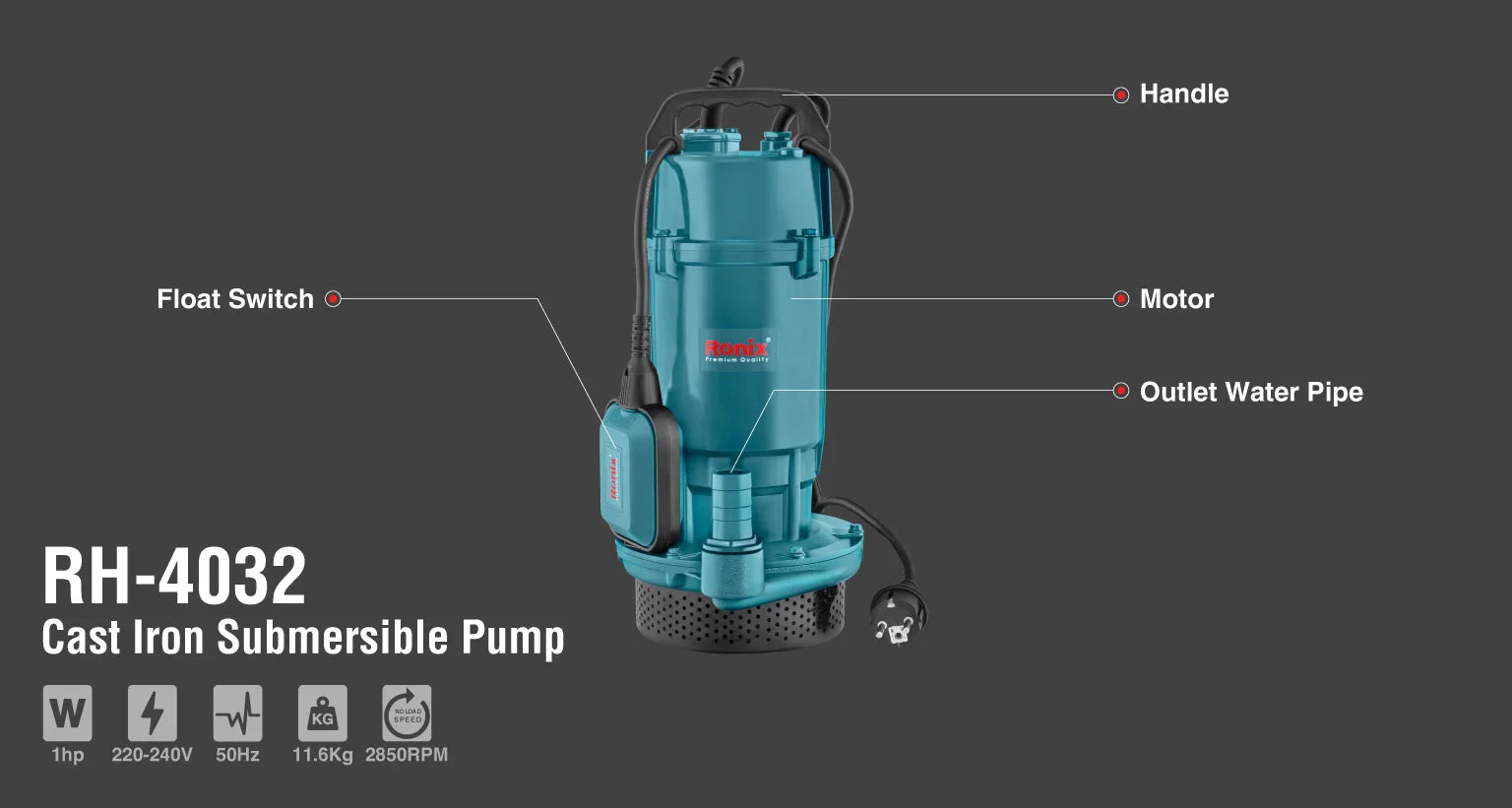 RONIX Cast Iron Submersible Pump 1 hp RH-4032 in Pakistan