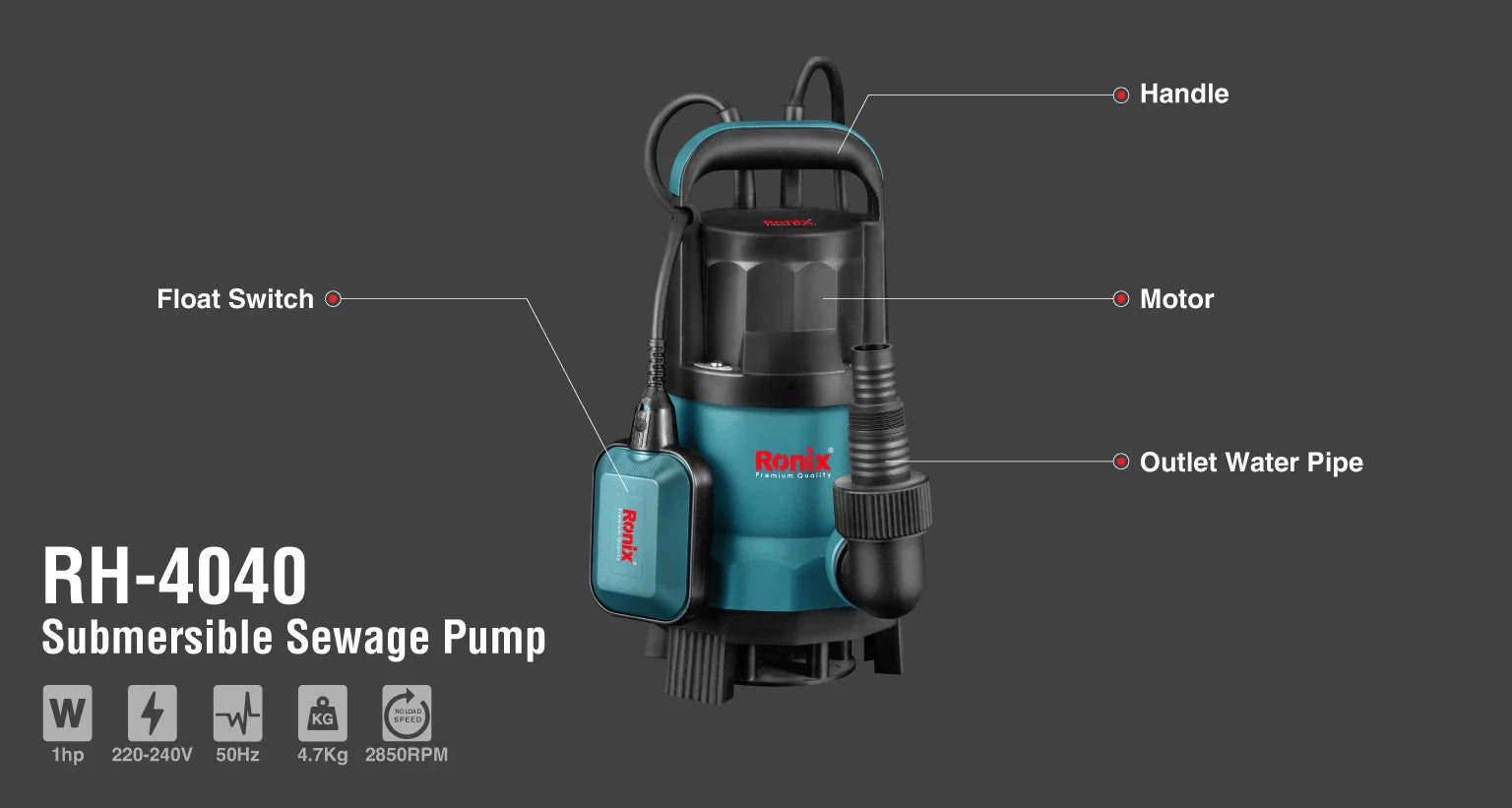 RONIX Submersible Sewage Pump 1 hp RH-4040 in Pakistan