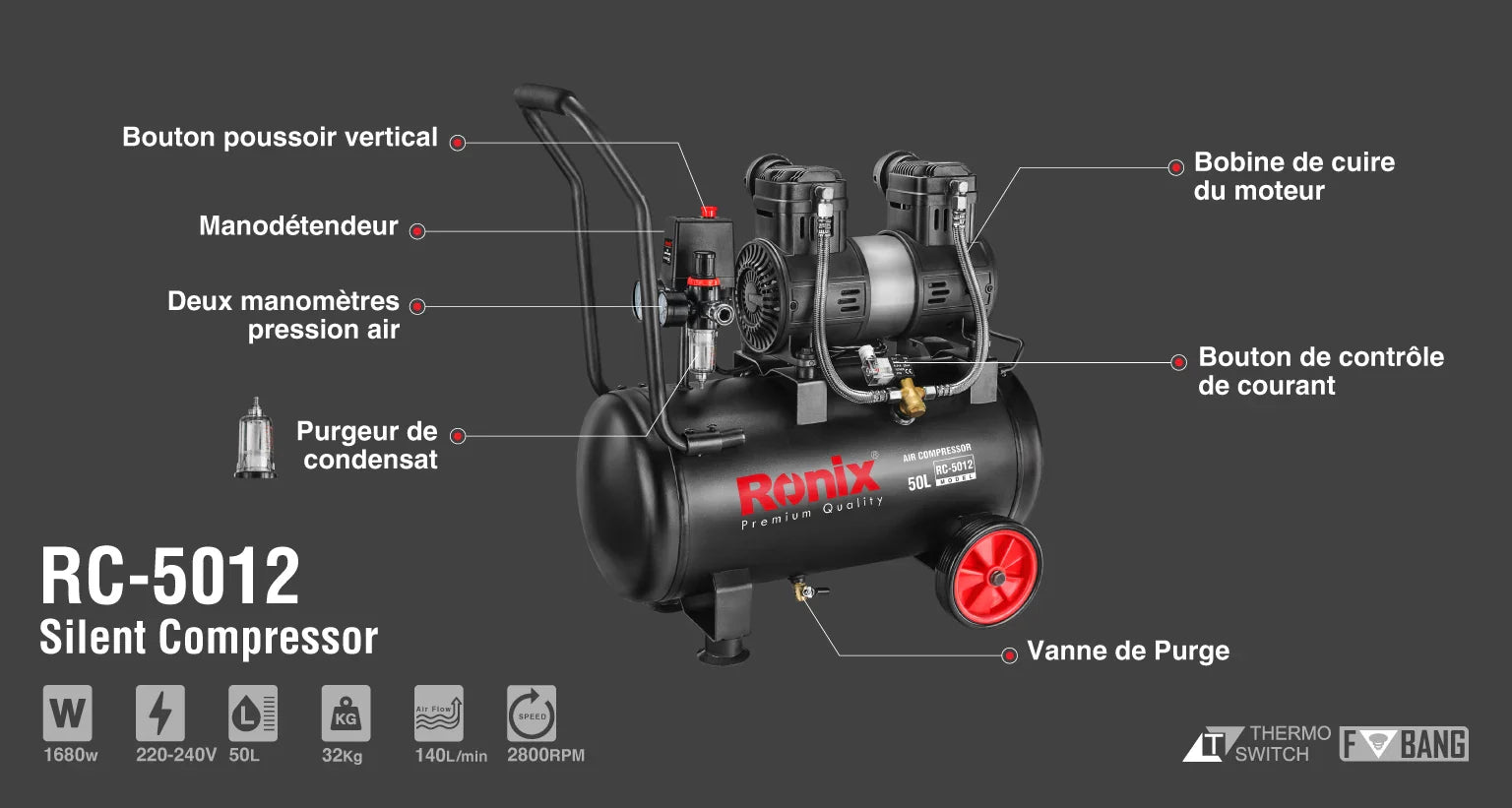 RONIX Silent Air Compressor 50L RC-5012 in Pakistan