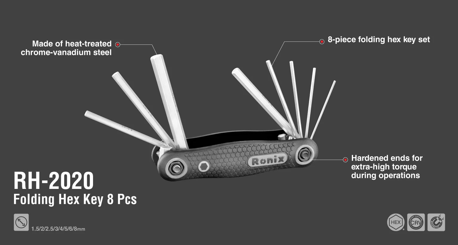 RONIX Hex Key Set 8pcs Cr-V RH-2020 in Pakistan