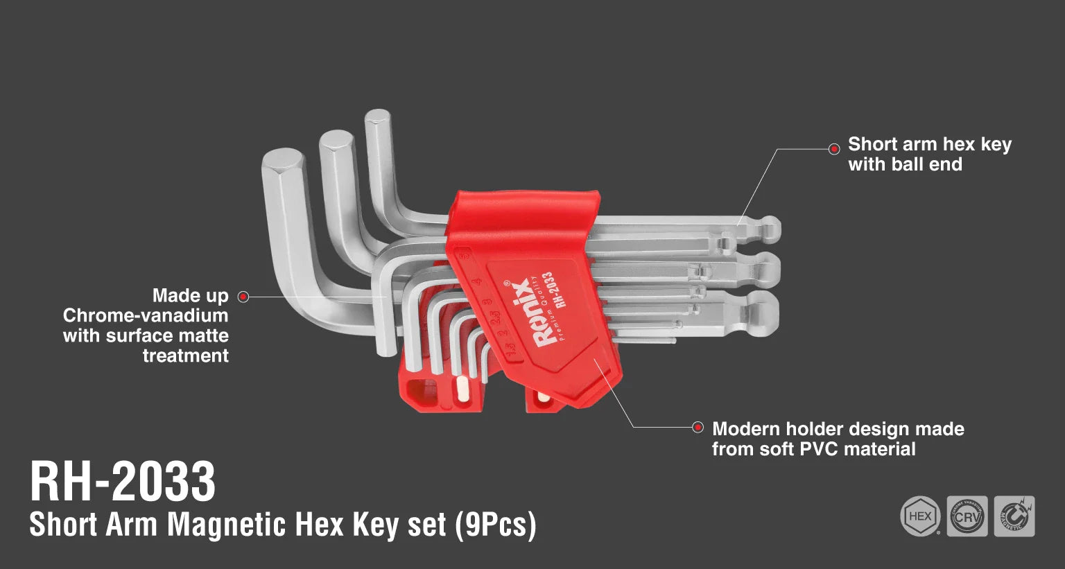 RONIX Magnetic Hex Key 9pcs Cr-V RH-2033 in Pakistan