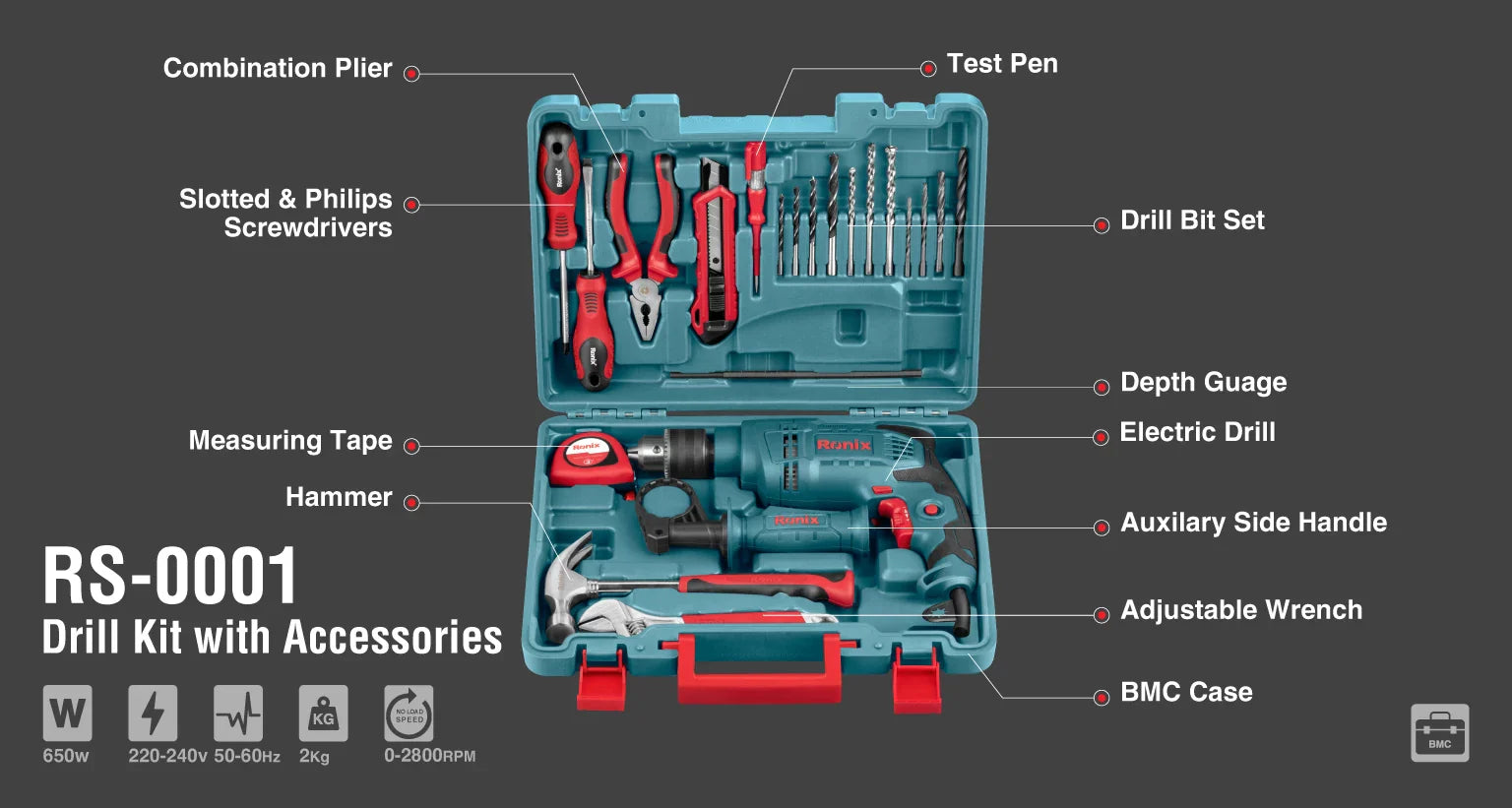 RONIX Impact Drill Kit 22pcs RS-0001 in Pakistan