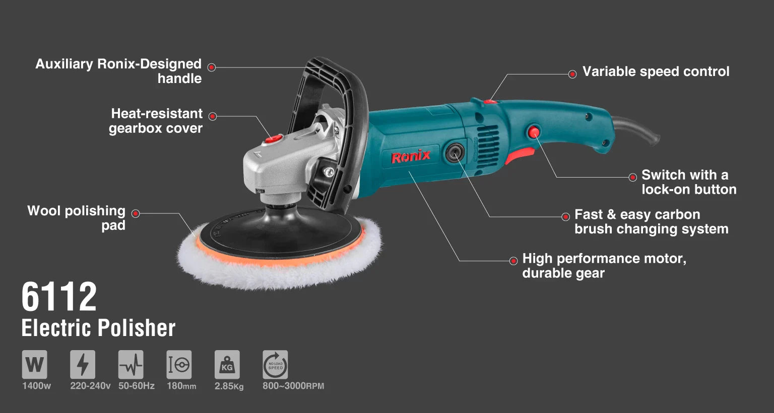 RONIX Electric Polisher 180mm 6112 in Pakistan
