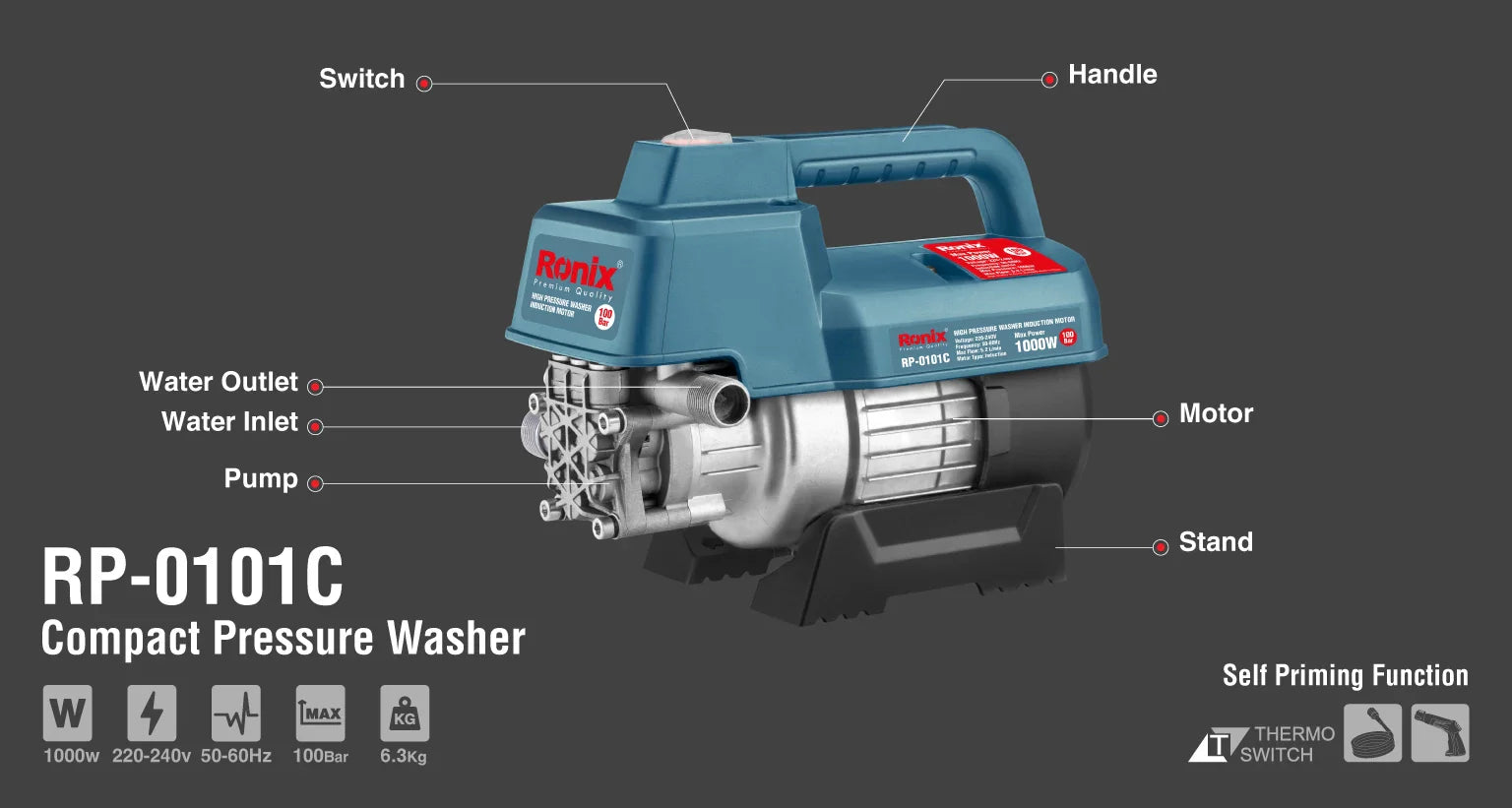 RONIX High-Pressure Washer 100BAR RP-0101C in Pakistan