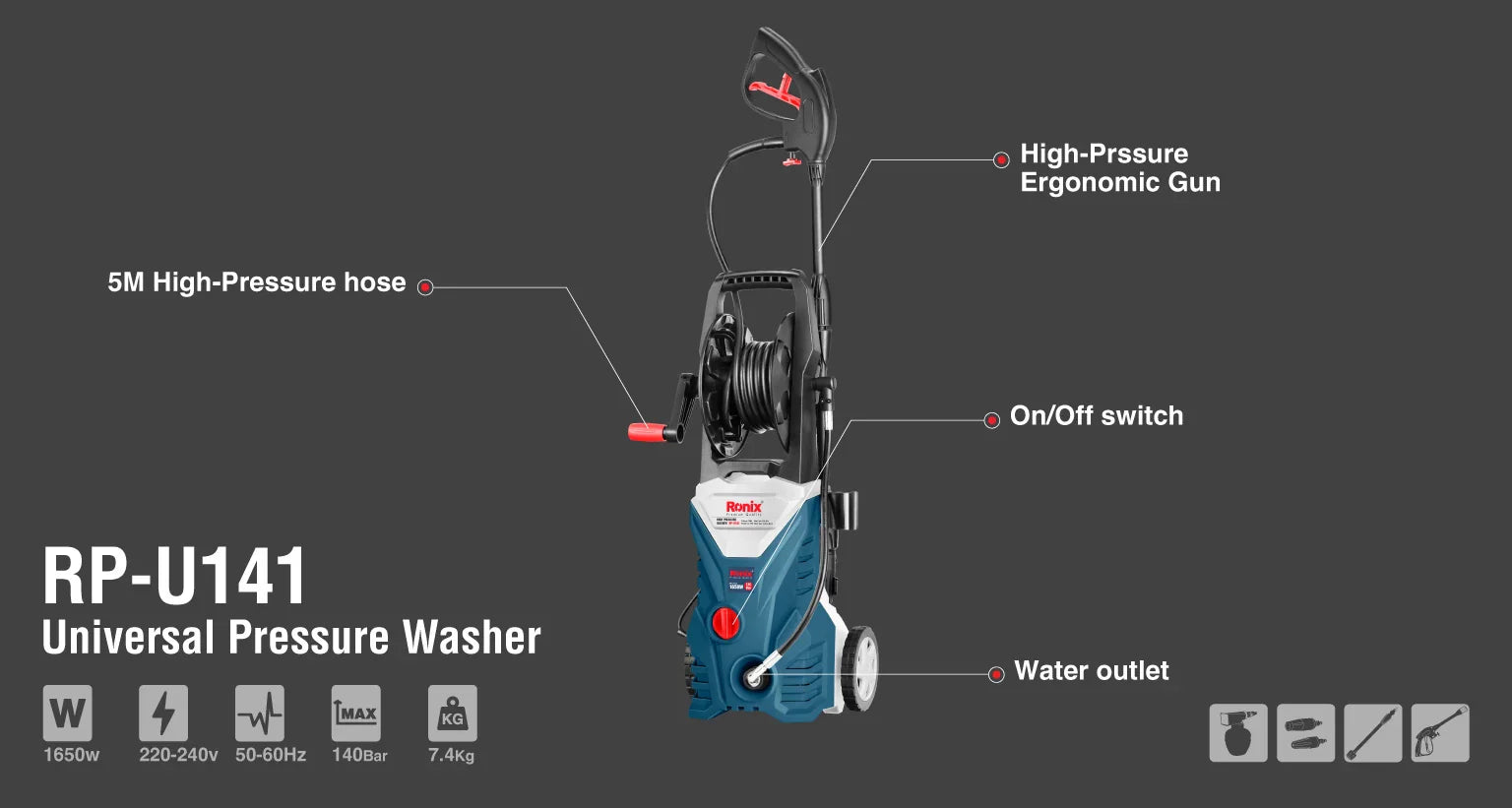 RONIX High-Pressure Washer 140BAR RP-U141 in Pakistan