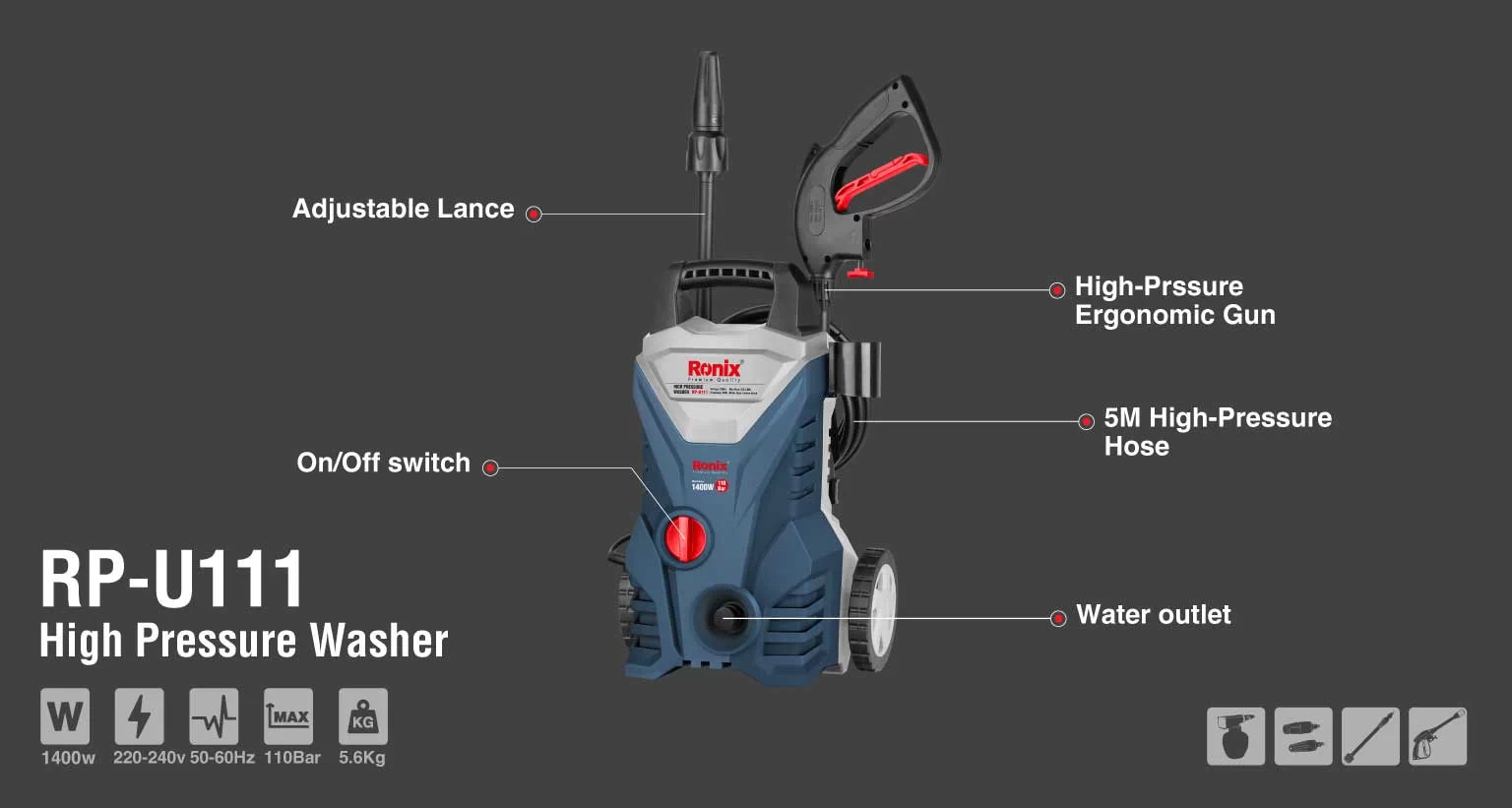 RONIX High Pressure Washer 110BAR RP-U111 in Pakistan