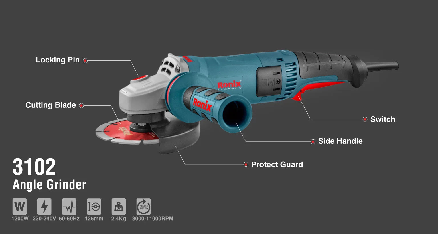 RONIX Mini Angle Grinder 125mm 3102 in Pakistan