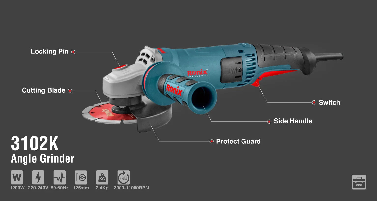 RONIX Mini Angle Grinder 125mm 3102K in Pakistan