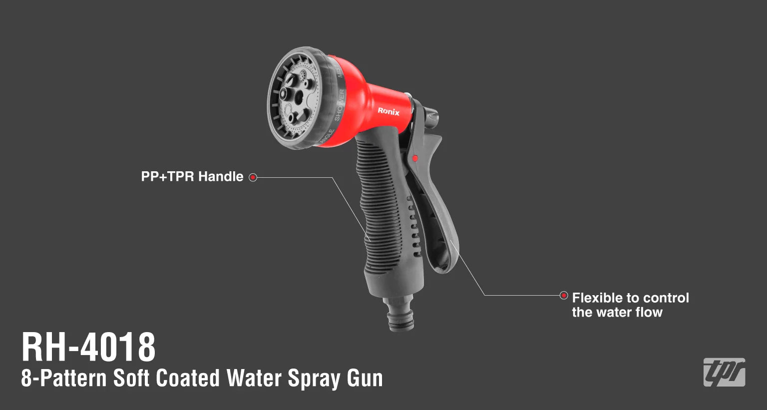 RONIX 8-Pattern Soft Coated Water Spray Gun RH-4018 in Pakistan