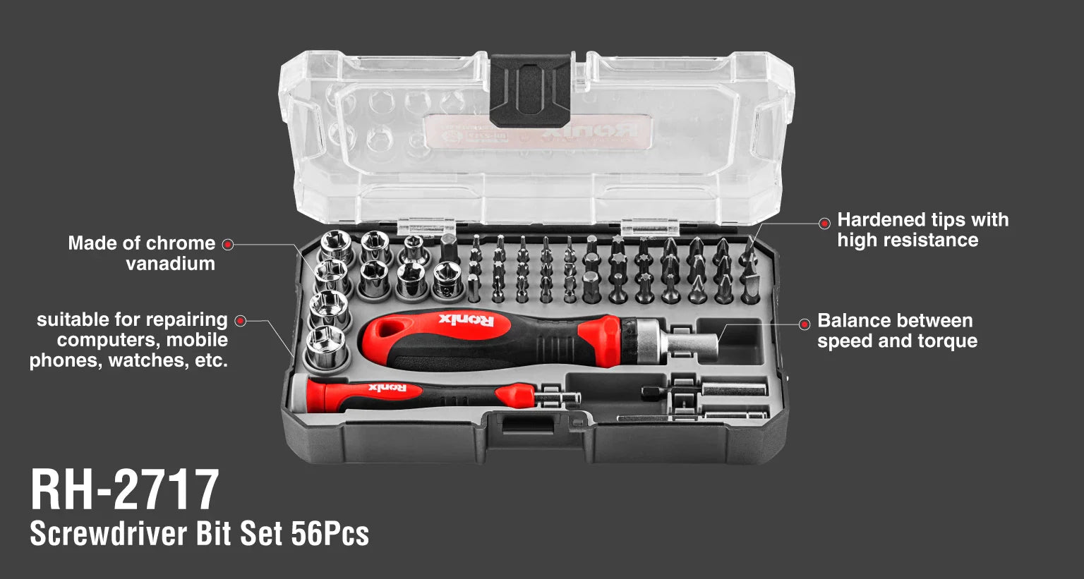RONIX Screwdriver Set 56pcs Cr-V RH-2717 in Pakistan