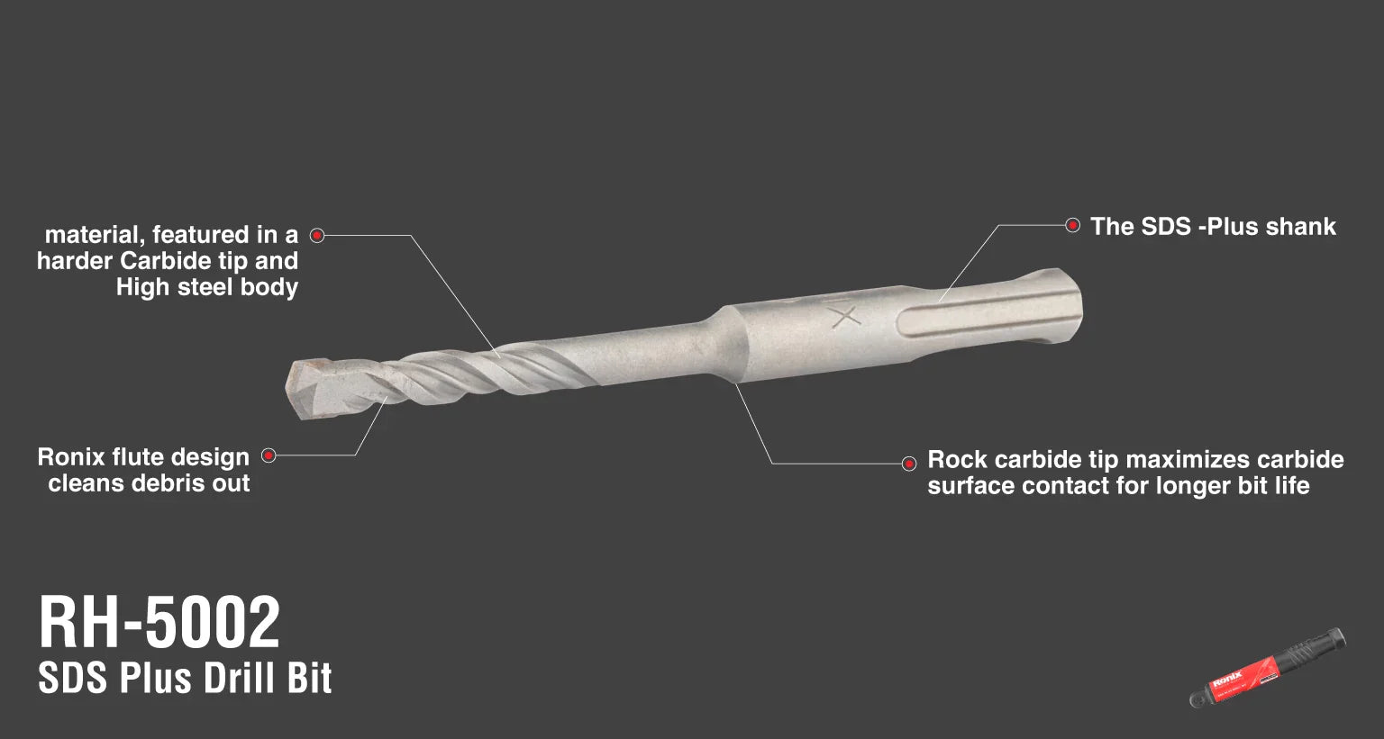 RONIX Drill Bit SDS PLUS SHANK RH-5001 in Pakistan