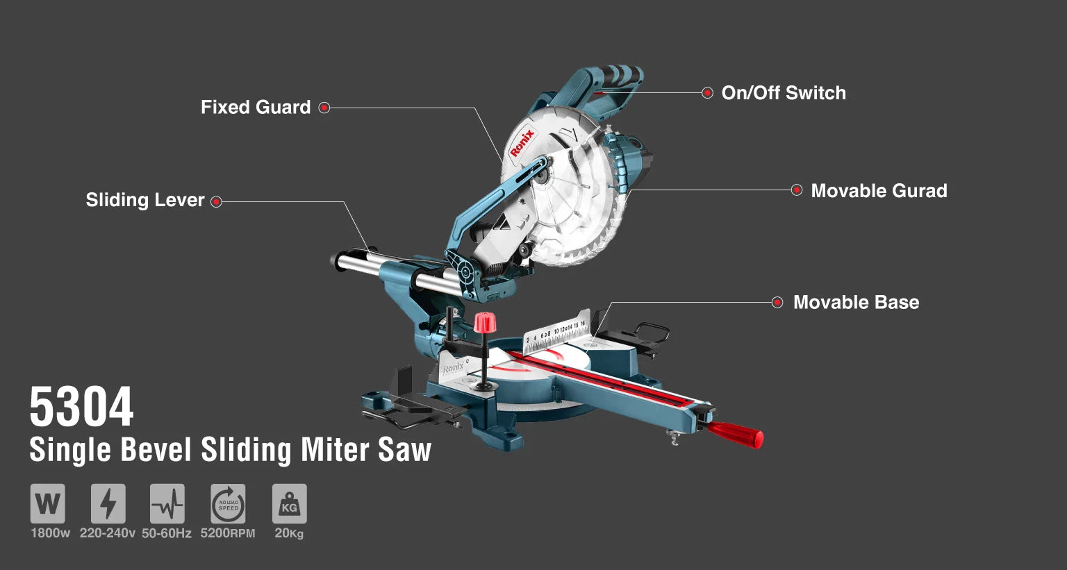 RONIX Ingle Bevel Sliding Miter Saw 255mm 5304 in Pakistan