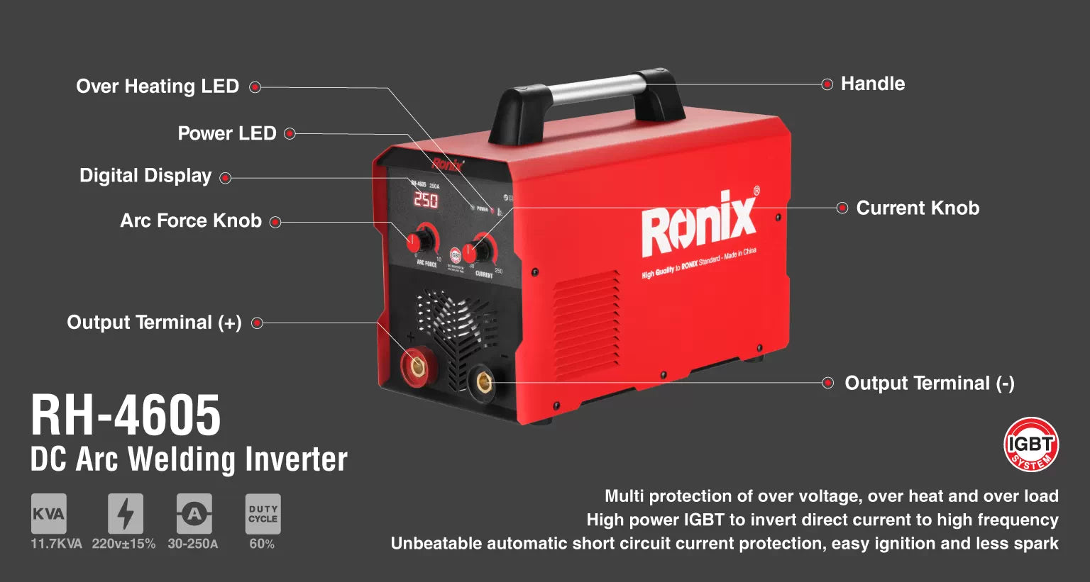 RONIX DC Arc Welding Inverter 250A RH-4605 in Pakistan