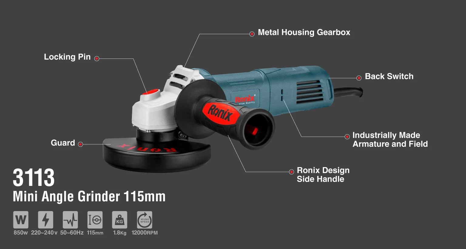 RONIX Mini Angle Grinder 100/115mm 3113 in Pakistan