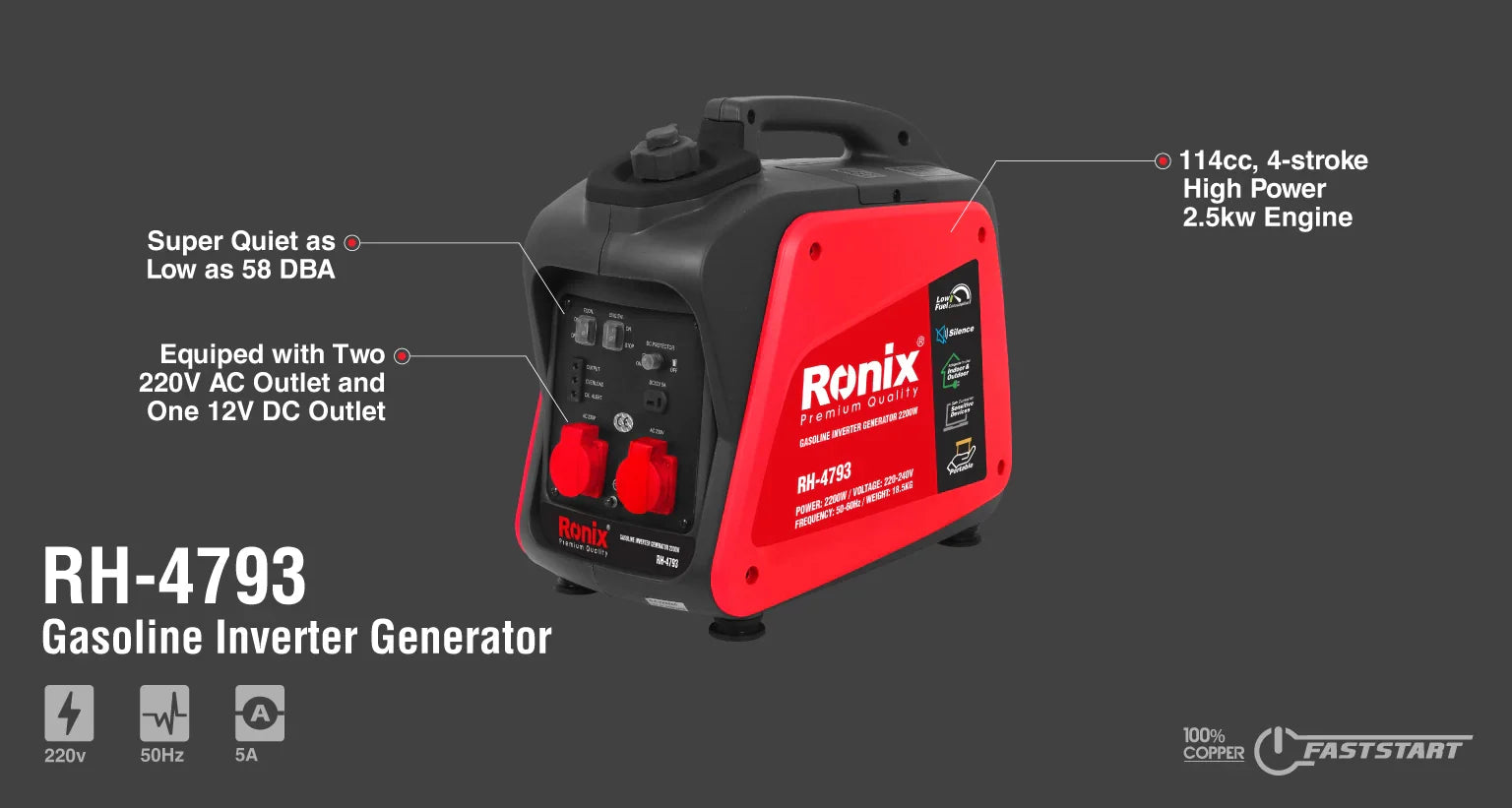 RONIX Gasoline Inverter Generator 2200W RH-4793 in Pakistan