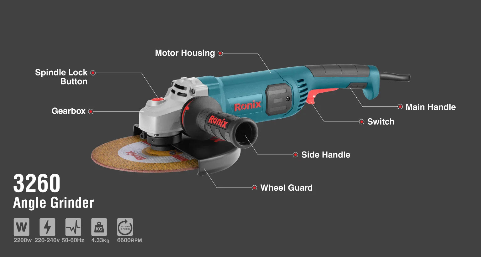 RONIX Angle Grinder 230mm 3260 in Pakistan