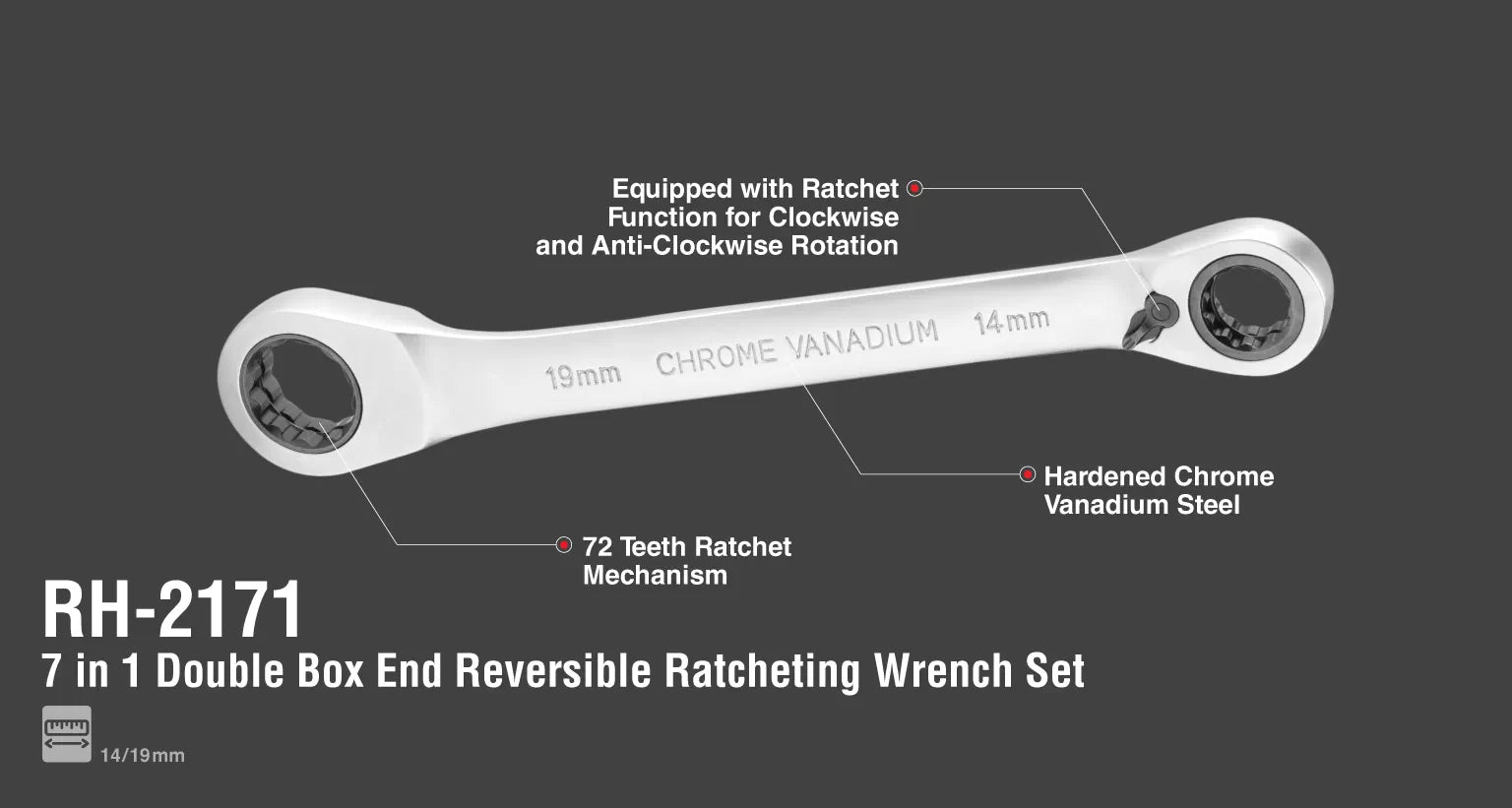 RONIX 7-in-1 Double Box End Reversible Ratcheting Wrench Set RH-2171 in Pakistan