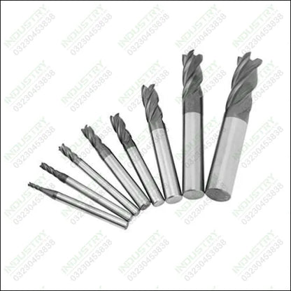 Milling Cutter Tool, 8pcs 2-12mm 4 Flutes Carbide End Mill Set Tungsten Steel Milling Cutter Tool Kit - industryparts.pk