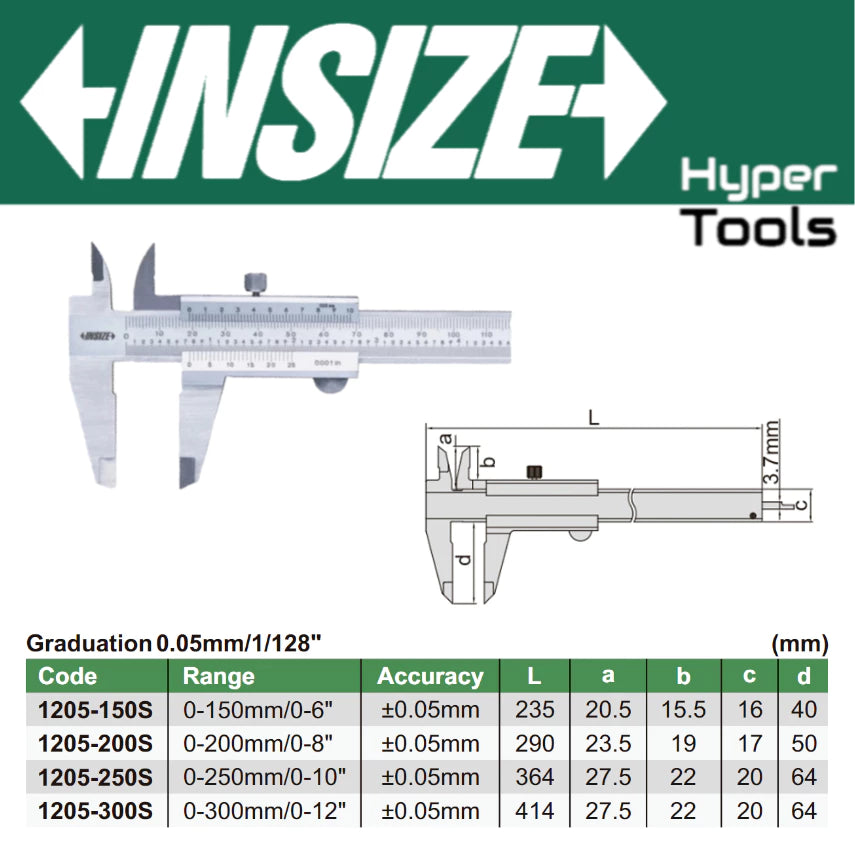 INSIZE Vernier Caliper 0.05mm Accuracy ±0.05mm (1205 Series)