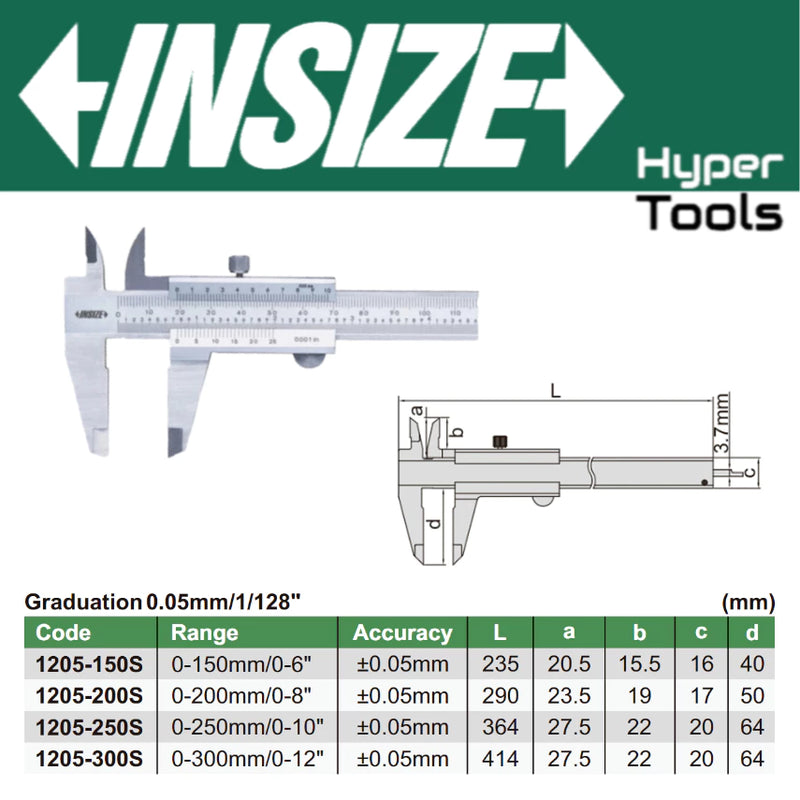 INSIZE Vernier Caliper 0.05mm Accuracy ±0.05mm (1205 Series)