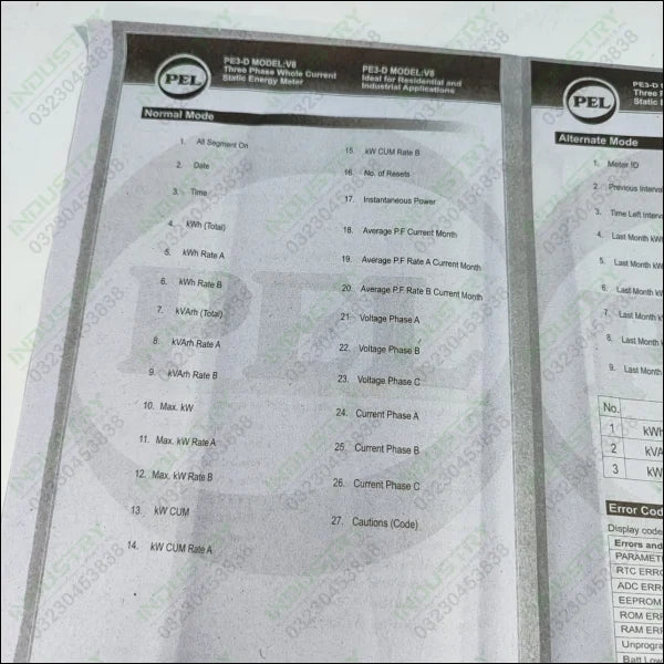 PEL Three Phase Static Digital Energy Meter in Pakistan