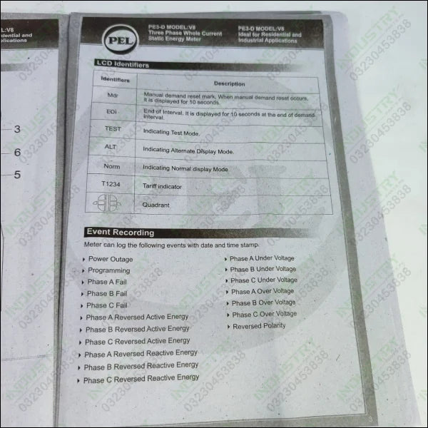 PEL Three Phase Static Digital Energy Meter in Pakistan