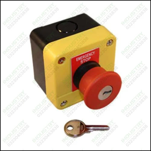 Red Sign Emergency Stop Push Button Switch &amp;amp Key - industryparts.pk