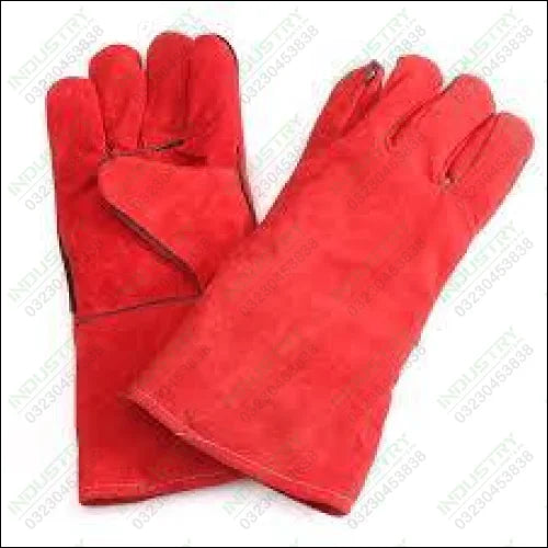 Red Welding Gloves High Temperature Leather Long Glove Stove 2 Sets in Pakistan - industryparts.pk