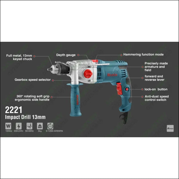 RONIX 2 Speed Electric Impact Drill 13mm Keyed 2221 in Pakistan