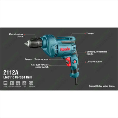 RONIX Electric Drill 10mm Keyless 2112A in Pakistan