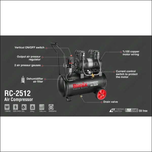 RONIX Silent Air Compressor 25L RC-2512 in Pakistan