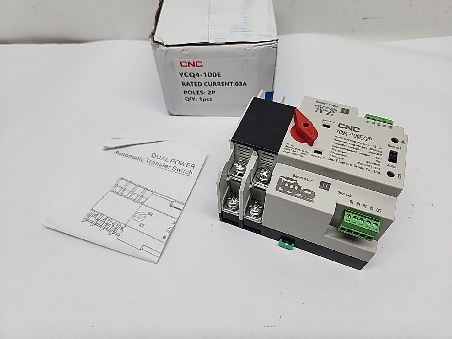 CNC 2P 63A 100A Din Rail ATS Dual Power Automatic Transfer Switch Electrical Selector in Pakistan
