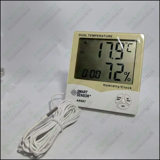Smart Sensor AR867 Digital Humidity & Temperature Meter With Clock - industryparts.pk