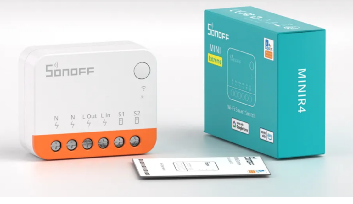 SONOFF, Mini R4, Wi-Fi, Smart Switch, smart home, IoT device, home automation, electrical control, remote control, voice assistant compatible.