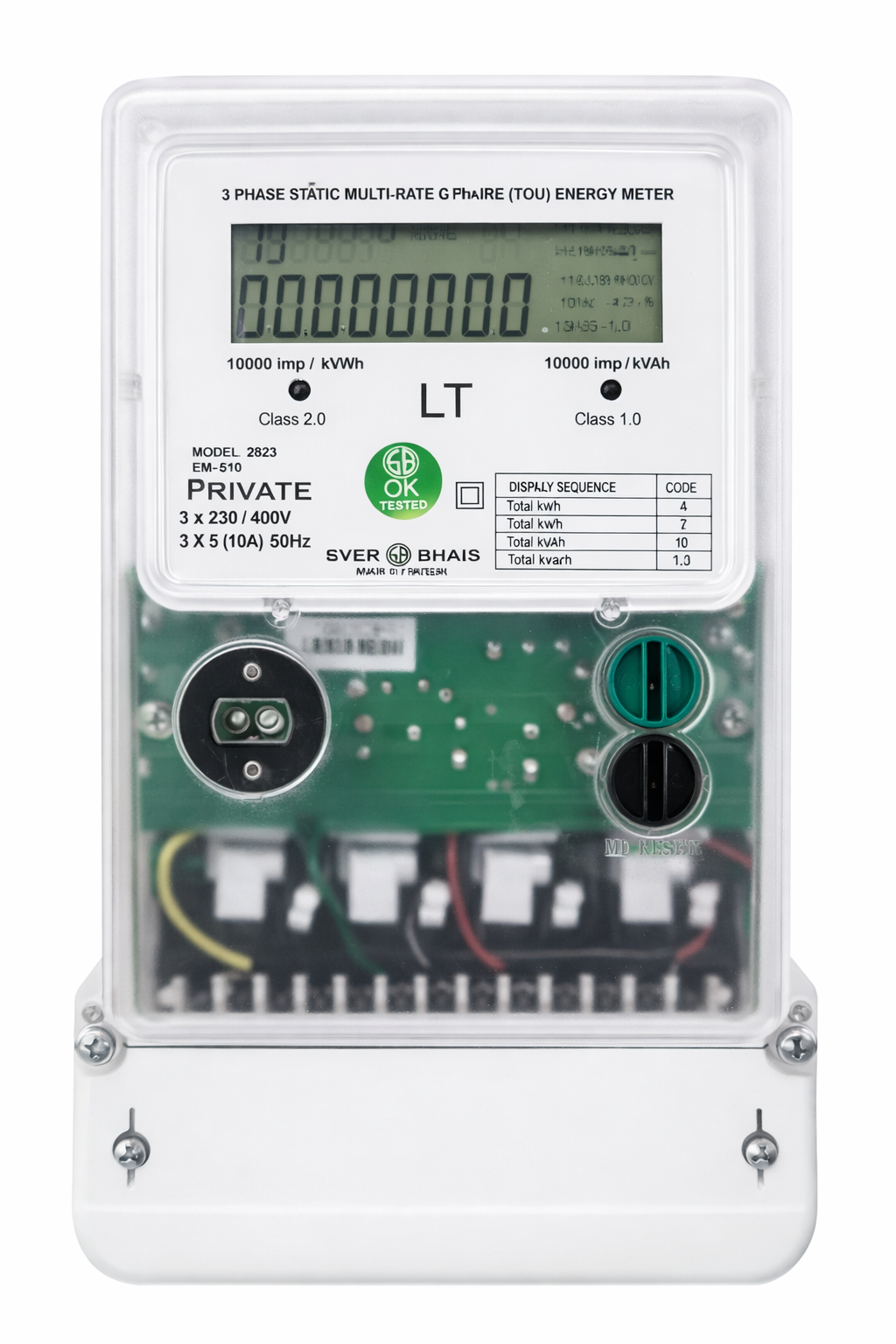 Static multi rate 3 phase 4 wire digital energy meter