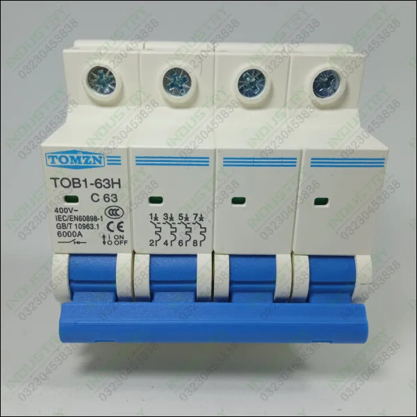 TOMZN TOB1-63H4P AC MCB C Type 230/400V~ 50HZ/60HZ 63A Mini Circuit Breaker in Pakistan