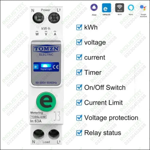 TOMZN TOB9e-63M Kwh Monitoring Circuit Breaker 63A WIFI Smart Switch in Pakistan