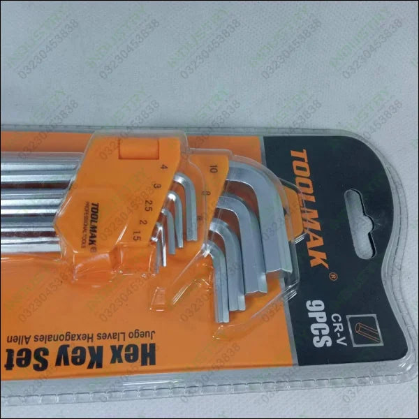 Tool Mak CR-V 9 Pcs Hex Key Set In Pakistan - industryparts.pk