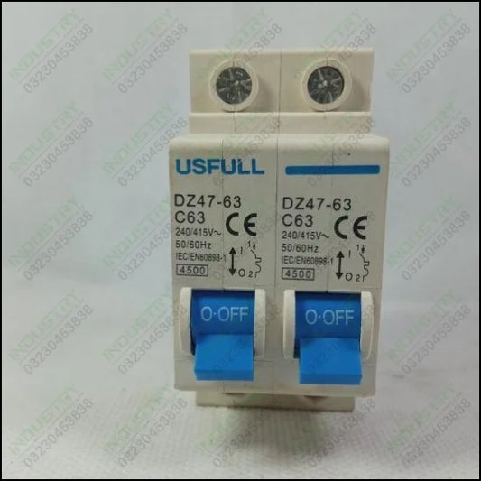 USFULL DZ47-63-C63 63A 2P Circuit Breaker in Pakistan - industryparts.pk