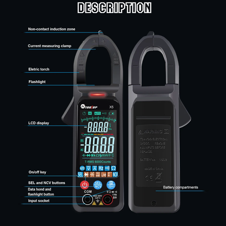 TOOLTOP-X5 Digital AC DC Clamp Meter in Pakistan